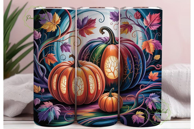 Stained Glass Pumpkin 20oz Tumbler Wrap Sublimation PixelChick 
