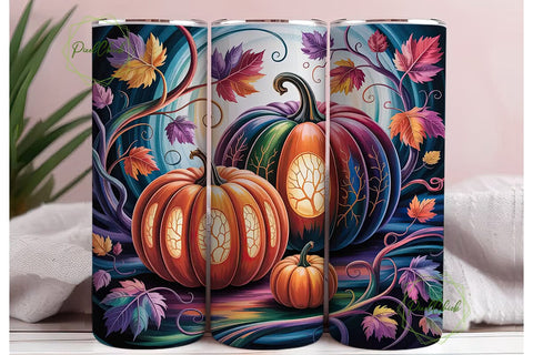 Stained Glass Pumpkin 20oz Tumbler Wrap Sublimation PixelChick 