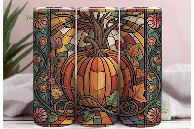 Stained Glass Pumpkin 20oz Tumbler Wrap Sublimation PixelChick 