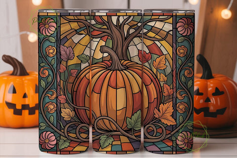 Stained Glass Pumpkin 20oz Tumbler Wrap Sublimation PixelChick 
