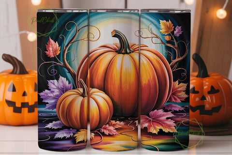 Stained Glass Pumpkin 20oz Tumbler Wrap Sublimation PixelChick 