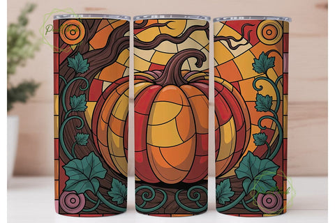 Stained Glass Pumpkin 20oz Tumbler Wrap Sublimation PixelChick 