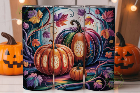 Stained Glass Pumpkin 20oz Tumbler Wrap Sublimation PixelChick 