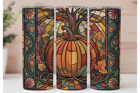 Stained Glass Pumpkin 20oz Tumbler Wrap Sublimation PixelChick 