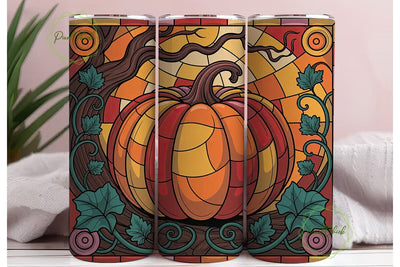 Stained Glass Pumpkin 20oz Tumbler Wrap Sublimation PixelChick 