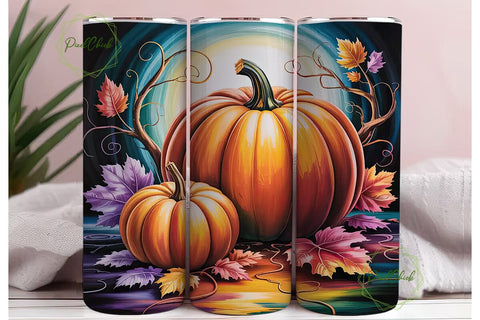 Stained Glass Pumpkin 20oz Tumbler Wrap Sublimation PixelChick 