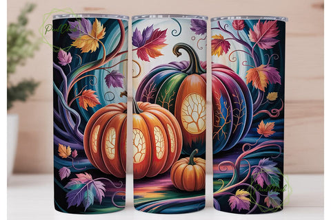 Stained Glass Pumpkin 20oz Tumbler Wrap Sublimation PixelChick 