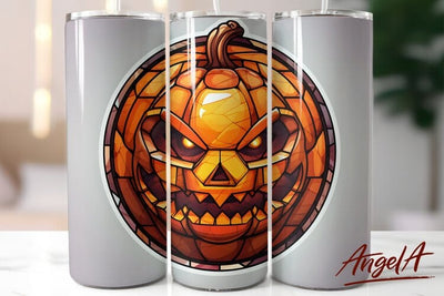 Stained glass pumpkin / 3d Halloween tumbler wrap / round Sublimation Angelina Semenova 
