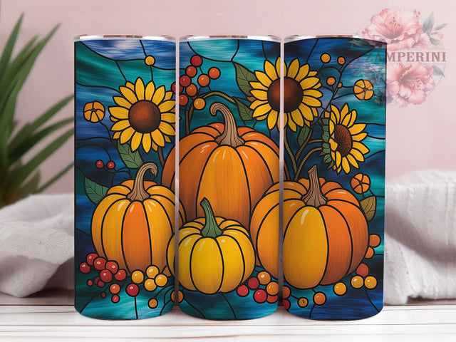 Stained Glass Pumpkin Autumn Tumbler, Autumn 20Oz Sublimation, Fall Harvest Coffee Cup, Rustic Pumpkin Mug Wrap, Artistic Fall Drinkware Design, Thanksgiving Pumpkin Cup, Colorful Autumn Tumbler Sublimation Li Zamperini 