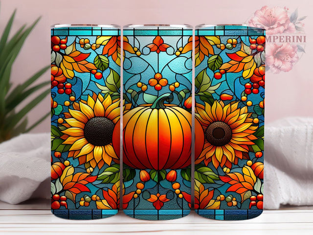 Stained Glass Pumpkin Autumn Tumbler, Autumn 20Oz Sublimation, Fall Harvest Coffee Cup, Rustic Pumpkin Mug Wrap, Artistic Fall Drinkware Design, Thanksgiving Pumpkin Cup, Colorful Autumn Tumbler Sublimation Li Zamperini 