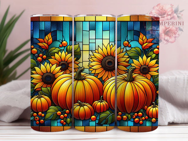 Stained Glass Pumpkin Autumn Tumbler, Autumn 20Oz Sublimation, Fall Harvest Coffee Cup, Rustic Pumpkin Mug Wrap, Artistic Fall Drinkware Design, Thanksgiving Pumpkin Cup, Colorful Autumn Tumbler Sublimation Li Zamperini 