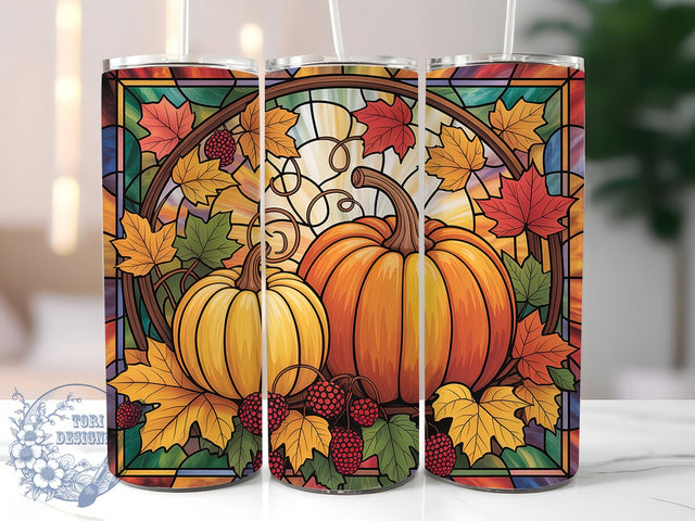 Stained Glass Pumpkin Fall Tumbler, Pumpkin Wrap Design, 20oz Sublimation Wrap, Autumn Harvest Tumbler, Fall Pumpkin Drinkware, Artistic Glass Style Wrap, Seasonal Thanksgiving Design Sublimation ToriDesigns 