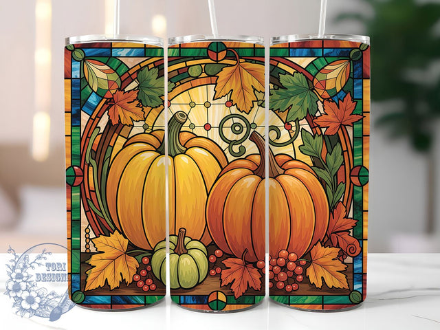 Stained Glass Pumpkin Fall Tumbler, Pumpkin Wrap Design, 20oz Sublimation Wrap, Autumn Harvest Tumbler, Fall Pumpkin Drinkware, Artistic Glass Style Wrap, Seasonal Thanksgiving Design Sublimation ToriDesigns 