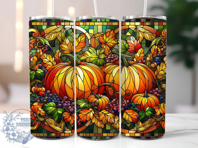 Stained Glass Pumpkin Fall Tumbler, Pumpkin Wrap Design, 20oz Sublimation Wrap, Autumn Harvest Tumbler, Fall Pumpkin Drinkware, Artistic Glass Style Wrap, Seasonal Thanksgiving Design Sublimation ToriDesigns 