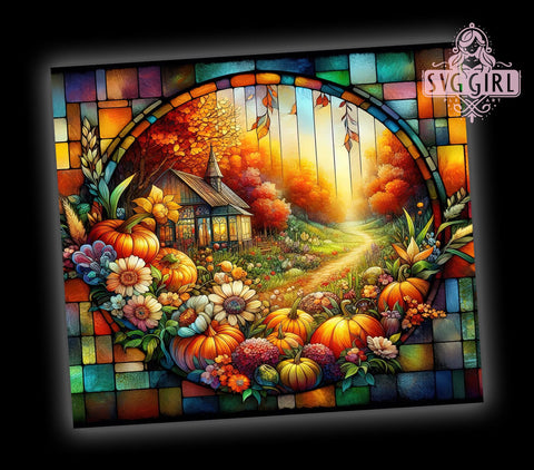 Stained Glass Pumpkins 20oz Tumbler Wrap Sublimation Design, Straight Tapered Tumbler Wrap, Glittery Autumn Flowers & Pumpkins Tumbler Png, Instant Digital Download Sublimation SvggirlplusArt 
