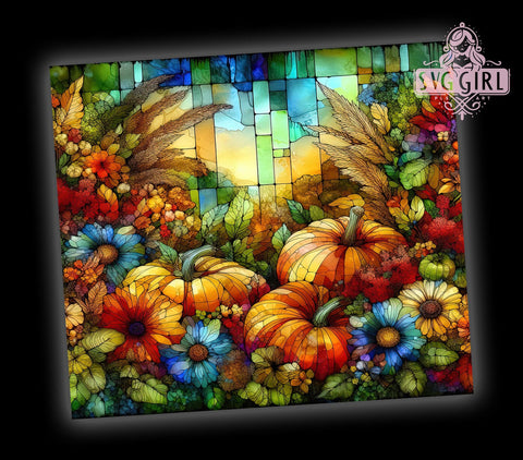 Stained Glass Pumpkins 20oz Tumbler Wrap Sublimation Design, Straight Tapered Tumbler Wrap, Glittery Autumn Flowers & Pumpkins Tumbler Png, Instant Digital Download Sublimation SvggirlplusArt 