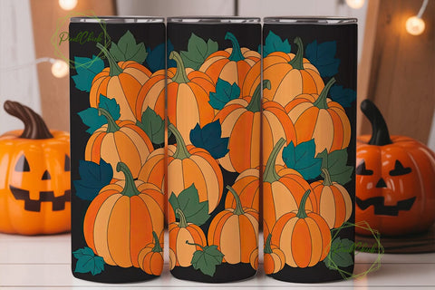 Stained Glass Pumpkins 20oz Tumbler Wrap Sublimation PixelChick 