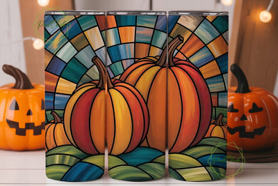 Stained Glass Pumpkins Tumbler Wrap Sublimation PixelChick 