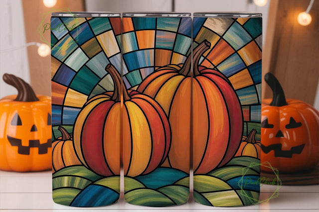 Stained Glass Pumpkins Tumbler Wrap Sublimation PixelChick 
