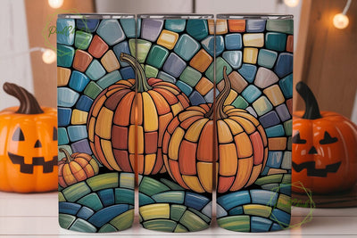 Stained Glass Pumpkins Tumbler Wrap Sublimation PixelChick 