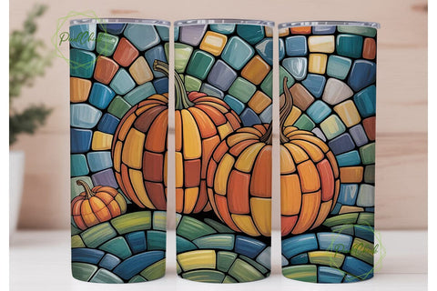 Stained Glass Pumpkins Tumbler Wrap Sublimation PixelChick 