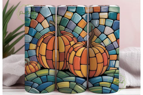 Stained Glass Pumpkins Tumbler Wrap Sublimation PixelChick 