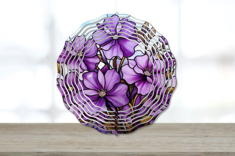 Stained Glass Purple Painted Flowers Wind Spinner Bundle Sublimation Regulrcrative 