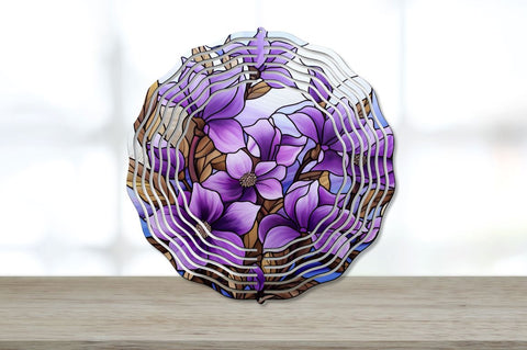Stained Glass Purple Painted Flowers Wind Spinner Bundle Sublimation Regulrcrative 