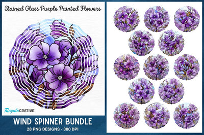 Stained Glass Purple Painted Flowers Wind Spinner Bundle Sublimation Regulrcrative 