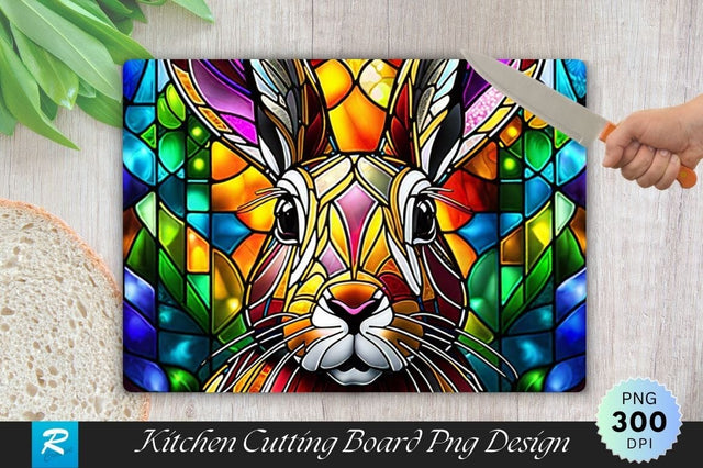 Stained Glass Rabbit Background Cutting Board Sublimation Regulrcrative 