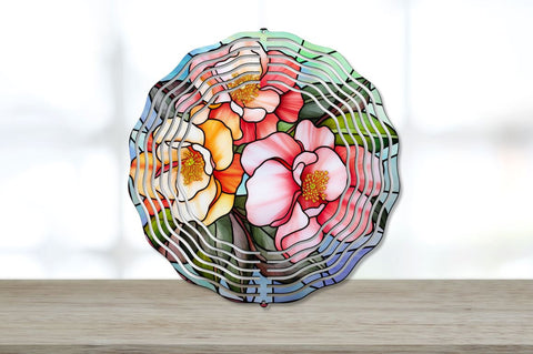 Stained Glass Rainbow Camellia Flowers Wind Spinner Bundle Sublimation Regulrcrative 
