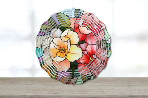 Stained Glass Rainbow Camellia Flowers Wind Spinner Bundle Sublimation Regulrcrative 