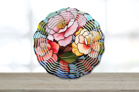 Stained Glass Rainbow Camellia Flowers Wind Spinner Bundle Sublimation Regulrcrative 