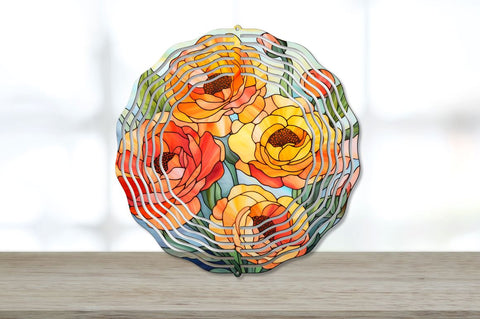 Stained Glass Ranunculus Flowers Wind Spinner Bundle Sublimation Regulrcrative 