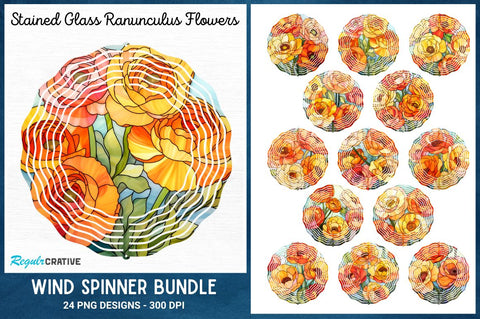Stained Glass Ranunculus Flowers Wind Spinner Bundle Sublimation Regulrcrative 