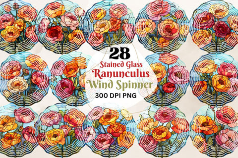 Stained Glass Ranunculus Wind Spinner Bundle Sublimation Regulrcrative 