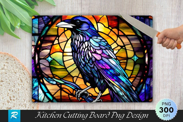 Stained Glass Raven Crow Background Cutting Board PNG Sublimation Regulrcrative 