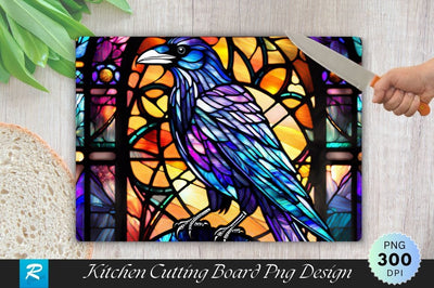 Stained Glass Raven Crow Background Cutting Board PNG Sublimation Regulrcrative 