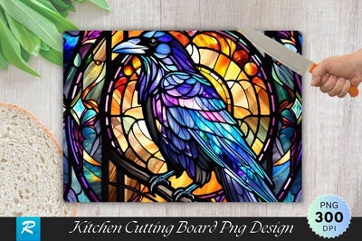 Stained Glass Raven Crow Background Cutting Board PNG Sublimation Regulrcrative 