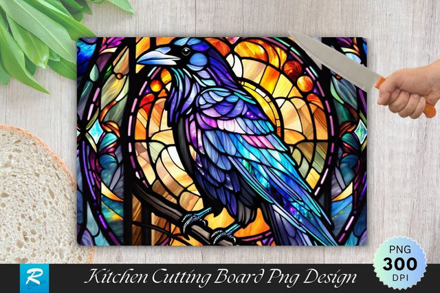 Stained Glass Raven Crow Background Cutting Board PNG Sublimation Regulrcrative 