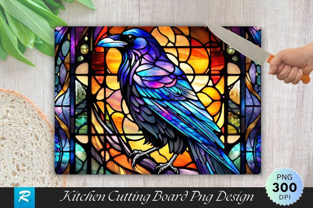Stained Glass Raven Crow Background Cutting Board PNG Sublimation Regulrcrative 