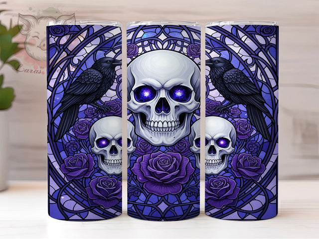 Stained Glass Raven Gothic Garden Tumbler, Stained Glass Raven Wrap, Floral Gothic Design, 20Oz Skinny Tumbler, Raven Sublimation Wrap, Dark Botanical Drinkware, Gothic Nature Tumbler Sublimation Lara' s Designs 