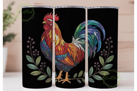 Stained Glass Rooster 20oz Tumbler Wrap Sublimation PixelChick 