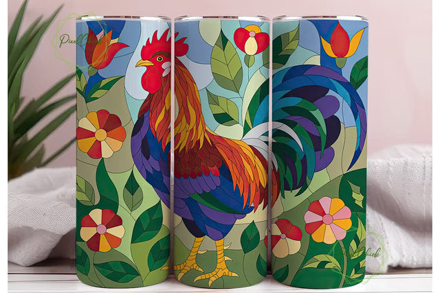 Stained Glass Rooster 20oz Tumbler Wrap Sublimation PixelChick 