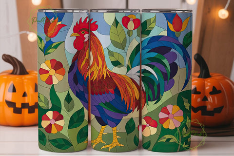 Stained Glass Rooster 20oz Tumbler Wrap Sublimation PixelChick 