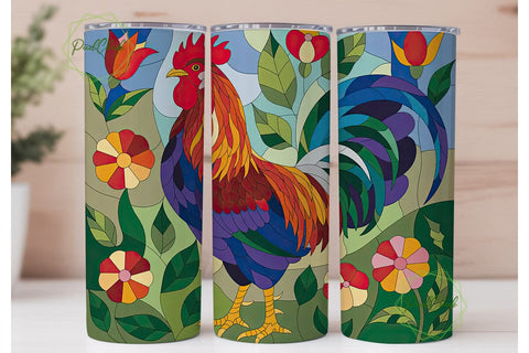 Stained Glass Rooster 20oz Tumbler Wrap Sublimation PixelChick 