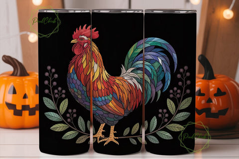 Stained Glass Rooster 20oz Tumbler Wrap Sublimation PixelChick 