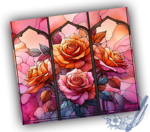 Stained Glass Rose 20oz Skinny Tumbler, Fall Floral Tumbler Png, Straight & Tapered Tumbler Wrap, Instant Digital Download Sublimation ToriDesigns 