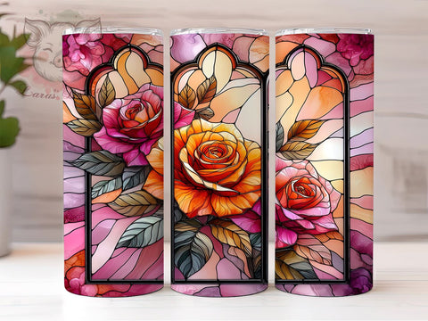 Stained Glass Rose 20oz Tumbler Png, Straight & Tapered Tumbler Png, Fall Floral Tumbler Png, Digital Download PNG Sublimation Lara' s Designs 