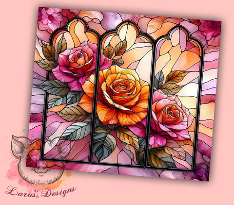 Stained Glass Rose 20oz Tumbler Png, Straight & Tapered Tumbler Png, Fall Floral Tumbler Png, Digital Download PNG Sublimation Lara' s Designs 